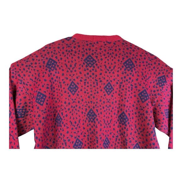 Vintage Wrangler Retro Sweater Mens L Red Geometric Crew Knit USA Made Pullover - Picture 7 of 14
